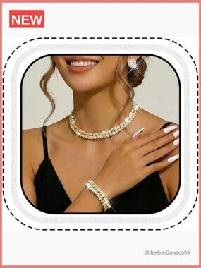 Rhinestone Bridal Jewelry Set Necklace Earrings Bracelet Prom Formal Wedding